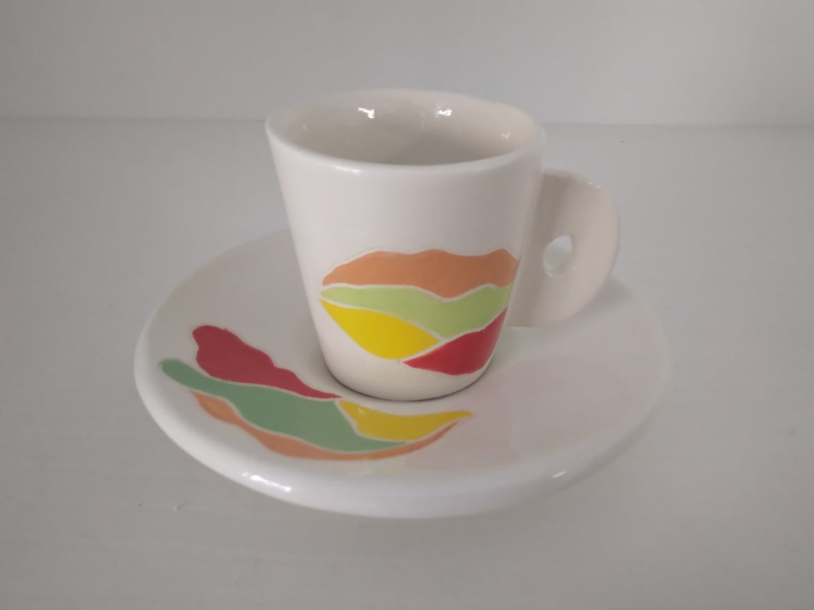 Tazzina con piattino bianca con decoro "Patch" arancio